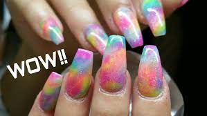 Tie Dye Nails Rainbow Nails Coffin Ballerina Shape Tie Dye Nails Rainbow Nails Faded Nails