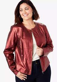 Collarless Leather Jacket Metallic Wine Collarless Leather Jacket Plus Size Leather Jacket Leather Jackets Online