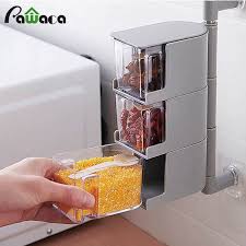 2 4 layer self adhesive seasoning box rotatable spices storage box plastic wall mounted kitchen cooking to gewurzdosen kuche gewurzregale drehbares gewurzregal