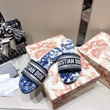 Discover christian dior fashion, fragrances and accessories for women and men Dior Dway Slide Multicolor Embroidered Cotton Blue