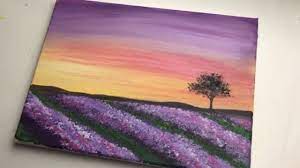 Easy Acrylic Painting For Beginners Lavender Field Sunset Landscape Acrylic Painting Easy Landscape Paintings Sunset Painting Easy Simple Acrylic Paintings
