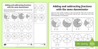 This math worksheet shows your child how to add fractions without common denominators and reduce the answers. Free Add Subtract Fractions With The Same Denominator Worksheet