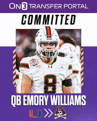Miami transfer QB Emory Williams has signed with East Carolina, Pete Nakos  reports🏴‍☠️ Follow @Transferportal for all NCAA Transfer Portal news.