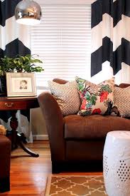 Black And White Living Room With Brown Couch Black And White Curtains And Something Interesting On That Microfiber Brown Couch Make My Couch Better Home Decor Home Contemporary Living Room Design