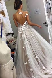 A Line Gray Tulle Open Back Butterfly Sleeveless Long Party Dresses Prom Dresses Fly241 Grey Wedding Dress Ball Gowns Wedding Butterfly Wedding Dress