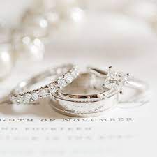 Bride Groom Diamond Engagement Ring Trio Set 10k White Gold Plated 925 Silver Couple Wedding Rings White Gold Wedding Rings Wedding Rings Sets His And Hers