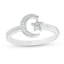 Diamond Accent Crescent Moon And Star Open Ring In Sterling Silver Size 7 Zales Outlet