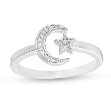 diamond accent crescent moon and star open ring in sterling silver size 7 zales outlet