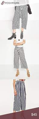 Zara Black White Striped Flowing Crop Trousers Xs Zara Black Black White Stripes Cropped Trousers