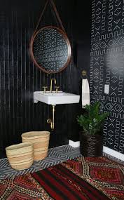 Like the use of lights here to brighten up the room.asian inspired bathroom.asian bathroom decor bathroom ideas bathroom decor bathroom theme bathroom window treatments bathroom asian themed bathroom.oriental bathroom decor… Moody Black Powder Room With Brass Hardware And Oriental Rug Interior Exterior Bathroom Office Bathroom Amber Interiors