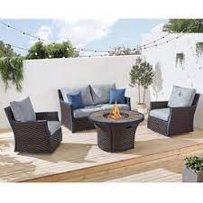 Ove Decors Barcelona 4 Piece Metal Frame Patio Conversation Set With Sunbrella Acrylic Cushions Lowes Com Conversation Set Patio Gray Patio Furniture Decor