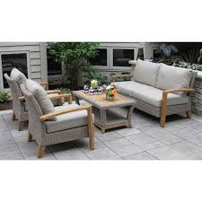 Dillard Teak And Wicker 4 Piece Deep Seating Group With Cushion Teak Patio Furniture Discount Outdoor Furniture Outdoor Sofa Sets