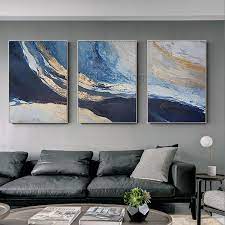 Maybe you would like to learn more about one of these? Framed Wall Art 3 Pieces Wall Art Gold Painting Ocean Navy Etsy Blue Wall Art Blue Abstract Painting 3 Piece Canvas Art