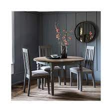 Discover ranges of extending dining table and chairs with different seating options in 4, 6 or 8 and material in glass, high gloss or wood. Grey And Oak Farmhouse Round Extendable Dining Table Seats 4 6 Furniture123