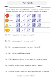 fruit punch tally chart printable grade 3 math worksheet