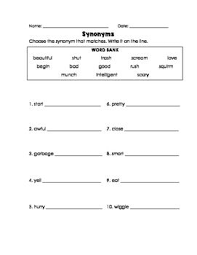 Studnets Will Choose And Match The Correct Synonym To Each Word Synonym Worksheet Kindergarten Phonics Worksheets Kindergarten Worksheets
