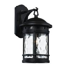 Bel Air Lighting Cameo 1 Light Outdoor Black Coach Lantern Sconce With Water Glass 4715 Bk The Home Depot