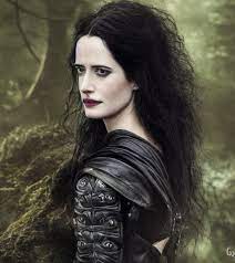 prompthunt: 5 5 mm close up portrait photo of eva green as yennefer of  vengerberg in black leather armor and long black fluff hair, in a forest.  magical atmosphere. art by greg