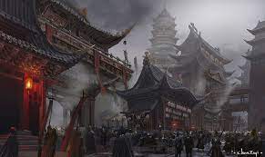 Artstation Gloom City Chen Ziyi Landscape Concept Japanese Fantasy Fantasy City
