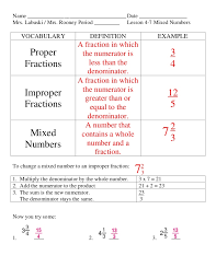 Lesson 4 7 Mixed Numbers Improper Fractions