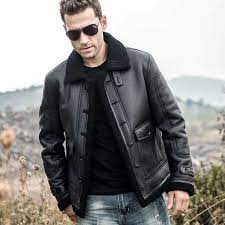 Men S Real Leather Shearling Jacket With Button Closure Real Leather Jacket Leather Jacket Men Leather Jacket With Hood