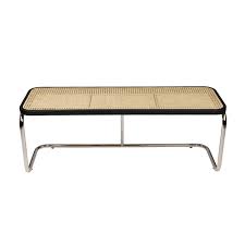Panchina Bench Black Lacquered Beechwood Natural Cane And Chrome Steel Base Staging Furniture Bench Wood Metal