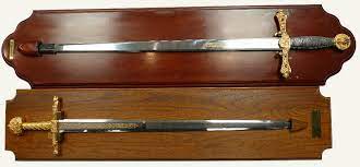 Our hanwei black finish sword hanger by paul chen are black and is a wall mount sword hanger with plastic sleeves for protection. Decorative Charlemagne Sword Mounted On Oak Wall Plaque Issued By Frankin Mint Total Legth 96cm