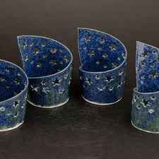 Pierced Blue Stars Candle Holder Hlina Vianoce Tipi