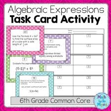 Expressions Task Cards Activity 6th Grade 6 Ee 1 6 Ee 4 Task Cards Task Card Activities Evaluating Expressions