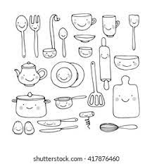 The kitchen is also a cooking area. Set Kitchen Utensils Hand Drawing Isolated Stock Vector Royalty Free 417876460