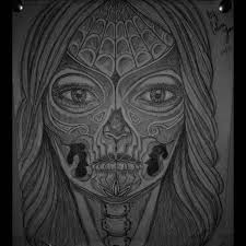 Download skull with roses drawing. Ess J Sugar Skull Horror Girl Pencil Portrait