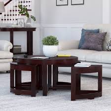 Combined with the gorgeous chic retro style p2 particleboard (not solid wood) coffee table for living room: Murrieta Solid Wood Round Coffee Table With 4 Nested Stools