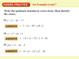 The vertex form is also another way to show a quadratic function. Standard 9 Write A Quadratic Function In Vertex Form Ppt Video Online Download