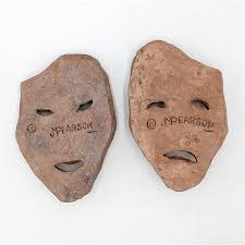 Comedy Tragedy Wall Art Signed Brutalist Pottery 7 Inch Theater Theatre  Actor