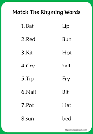 No pictures are provided, so students will have to sound out the words as well as look for visual clues in the spelling. Match The Rhyming Words Worksheets Your Home Teacher