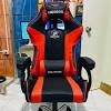 Black/gold leather gaming chair details. 1