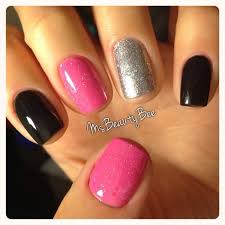 Black And Grey Nails Black Pink White Gray Nails Pink Black Pink Nails Silver Nails Nail Designs