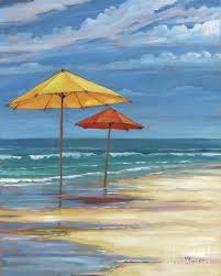 Seascape With Umbrellas Yellow And Orange Poster By Paul Brent Landscape Painting Tutorial Abstract Landscape Painting Beach Painting
