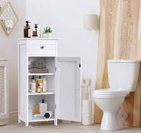 Bathroom Storage Cabinet, Freestanding Floor Cabinet with Drawers & Doors,  Narrow Towel Storage for Small Bathroom, Wooden Storage Cabinet for Laundry  ...