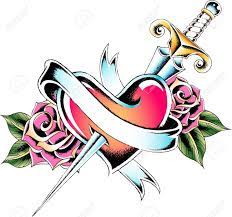 Vector Heart Emblem With Rose And Sword Flower Drawing Heart Tattoo Designs Heart Tattoo