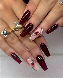 Simple & sweet burgundy coffin nails with a touch of sparkle inbox me for nail inquiries/availability#blaquediamondnailz. Burgundy Classy Acrylic Coffin Nails Design Coffin Nails Long Ideas Sparkle Glitter Ac Burgundy Acrylic Nails Nails Design With Rhinestones Coffin Nails Long