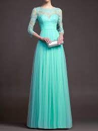 Turquoise Sheer Lace Pleated Maxi Dress -sheinsheinside Floor Length Prom Dresses A Line Prom Dresses Gowns Dresses