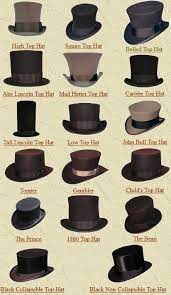 Different Styles Of Top Hats That Jack Would Wear For Different Occasions The One In The Middle Top Line Would B Steampunk Hat Steampunk Fashion Hats For Men