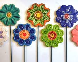 Ceramic Flowers Plant Markers Planter Decor Garden Decor Etsy Ceramic Flowers Handmade Ceramics Garden Pottery
