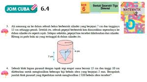 Di dalam subjek ini, anda akan mempelajari pengiraan yang melibatkan garisan dan sudut, poligon, bulatan, statistik, indeks, ungkapan algebra, formula algebra, geometri pepejal, lukisan skala dan transformasi. Kssm Matematik Tingkatan 2 Bab 6 Bentuk Geometri Tiga Dimensi Jom Cuba 6 4 No3 No4 Buku Teks Form2 Youtube
