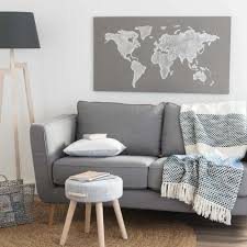 Toile Carte Du Monde Grise 110x60 Silver Carte Du Monde Deco Salon Meuble Deco