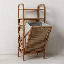 Songmics bamboo laundry hamper storage basket foldable dirty clothes hamper with lid handles and removable liner rectangular dark brown ulcb10b. Bamboo Laundry Hamper Ritz Modern Bathroom Storage By West Elm Home Decor Diy Home Decor Home Diy