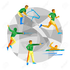 Desenvolvimientu de les pruebes del pentatlón modernu editar la fonte · puntuación y handicapeditar  · tiru con pistola[editar | . Pentatlon Moderno Con Los Patrones Abstractos En Fondo Gris Del Mosaico Icono De Atleta Plano Infografia Deportiva Pentatlon Imagenes Predisenadas Ilustraciones Vectoriales Clip Art Vectorizado Libre De Derechos Image 72319957