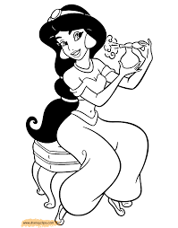 This 24 page printable activity packet includes 12 coloring pages of your favorite characters such as aladdin, princess jasmine, abu, and genie. Aladdin Coloring Pages 2 Disneyclips Com