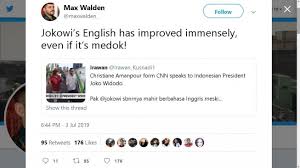 10,286 likes · 3 talking about this. Jokowi Ngobrol Berbahasa Inggris Wartawan Asing Kemajuan Pesat Biar Medok